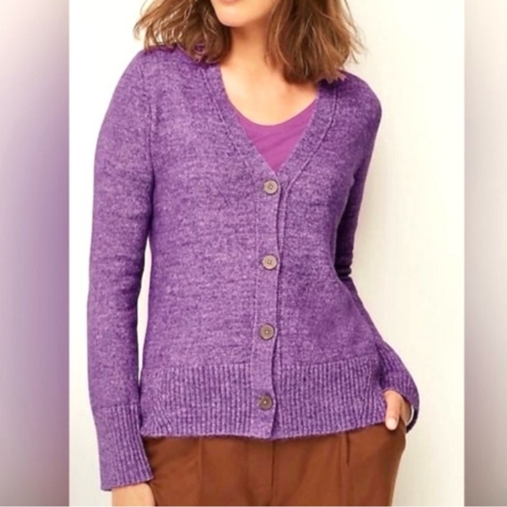 J. Jill Purple Spring Cardigan Sweater Ribbed Texture Button Medium